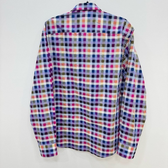 BUGATCHI Button Down Shirt Mens Custom Fit Long Sleeve Geo Print Blue Multicolor - Picture 4 of 5